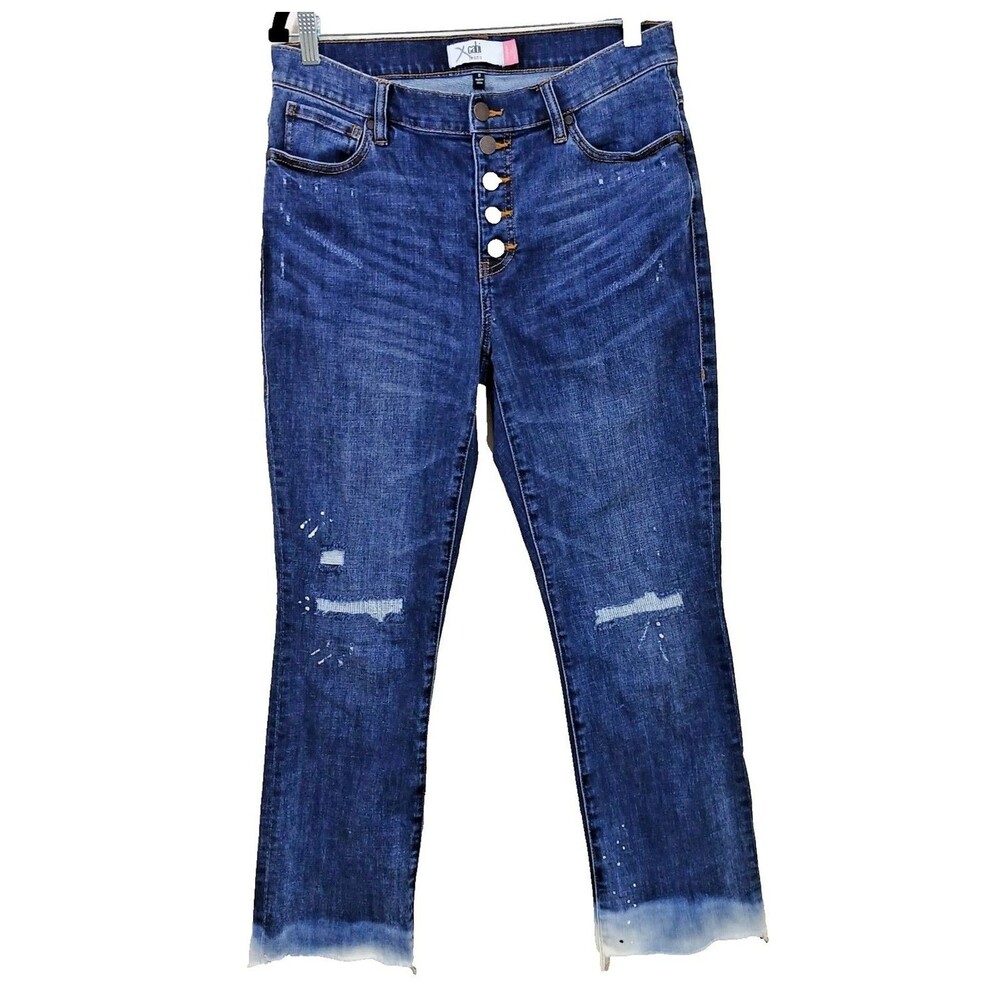 Cabi Button Fly Straight Jeans Distressed #6068 Stretch Size 8 Classic Style